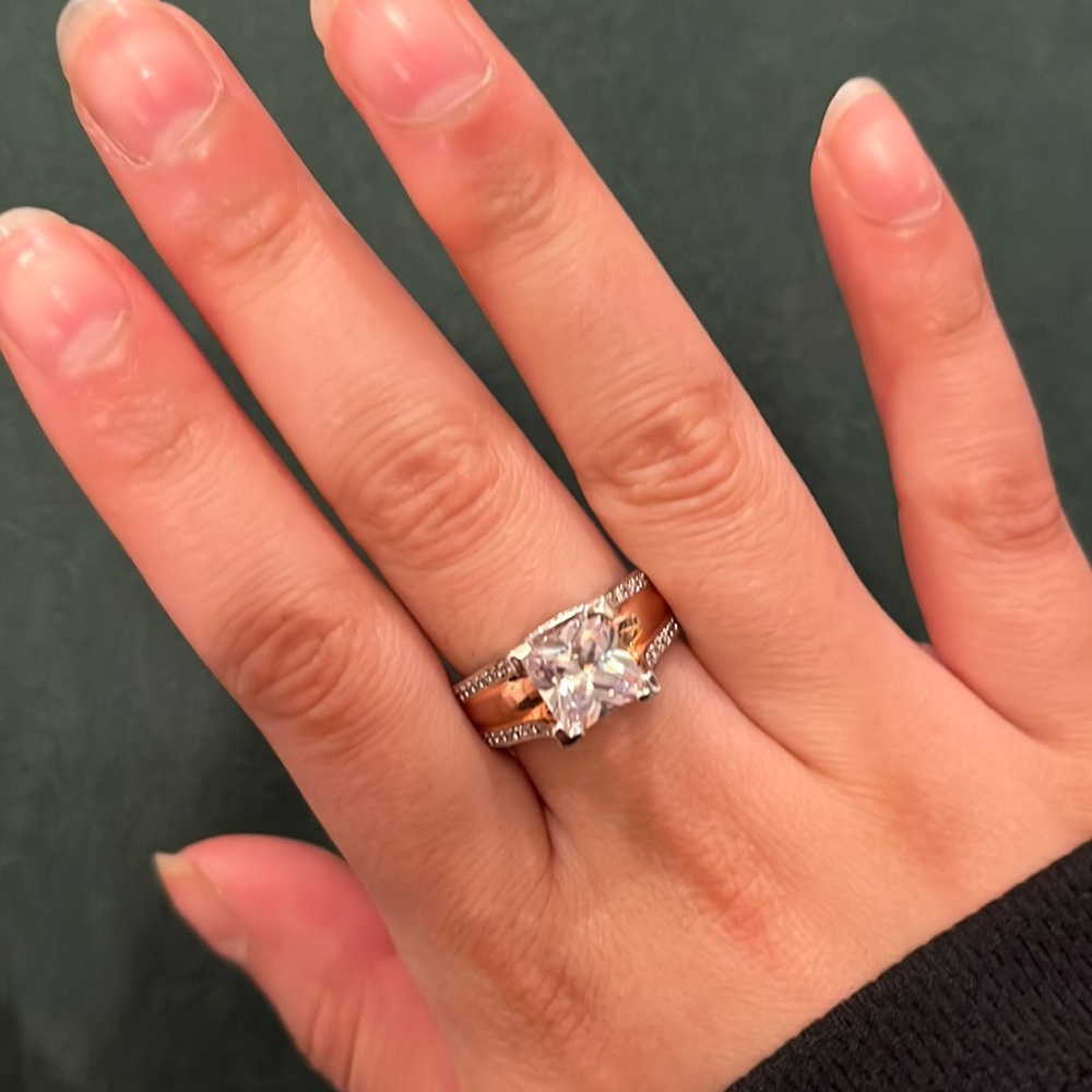 Sterling Silver and Rose Gold Diamond Ring.